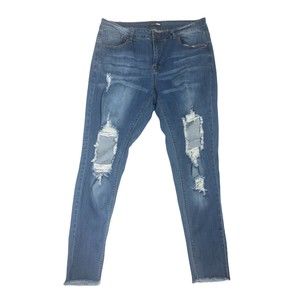 Fashion Nova Medium Wash Distressed High Rise Skinny Jeans 1X